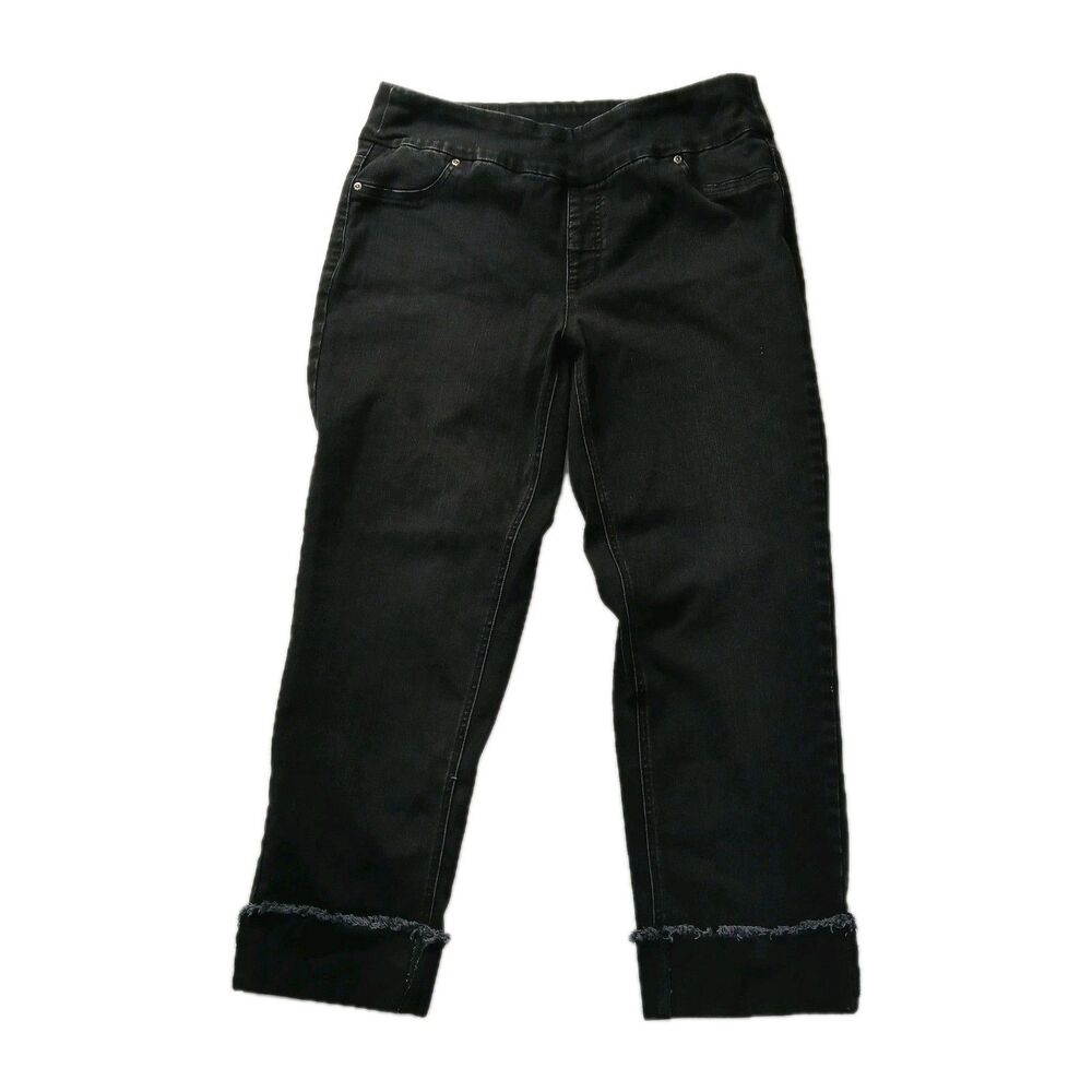 Slim-Sation Women’s Black Cropped Cuffed Ankle PullOn Pants Sz. 12